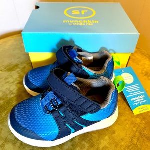 Navy/Light blue sneakers with Velcro closure. New in box